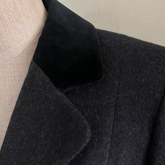 Anne Klein II Vintage Black Merino Wool and Angora Women’s Long Trench Pea Coat - Picture 4 of 12